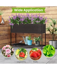 Gymax Elevated Planter Box Raised Garden Bed w/ Rattan Surface Bottom Storage Shelf & Removable Liner