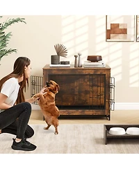 Gymax Industrial Dog Crate Furniture Heavy-duty Kennel Cage w/ 3 Chew-proof Walls Large