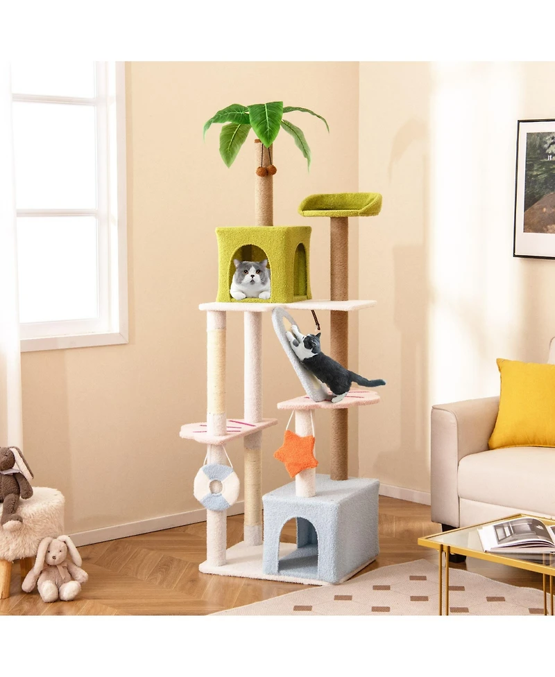 Gymax 71'' Large Cat Tree Multi-level Cat Tower Furniture w/ Scratching Ramp