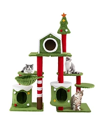 Gymax 48'' Mushroom Cat Tree for Indoor Cats w/ 2 Cute Condos Plush Perch Teasing Balls