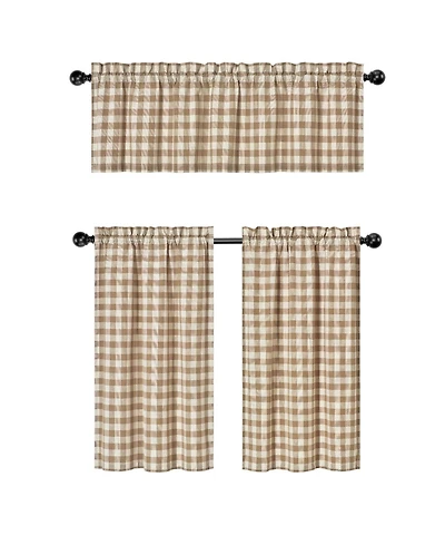 GoodGram Country Farmhouse Linen Gingham Checkered Plaid Cafe Kitchen Curtain Tier And Valance Set