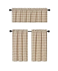 GoodGram Country Farmhouse Linen Gingham Checkered Plaid Cafe Kitchen Curtain Tier And Valance Set