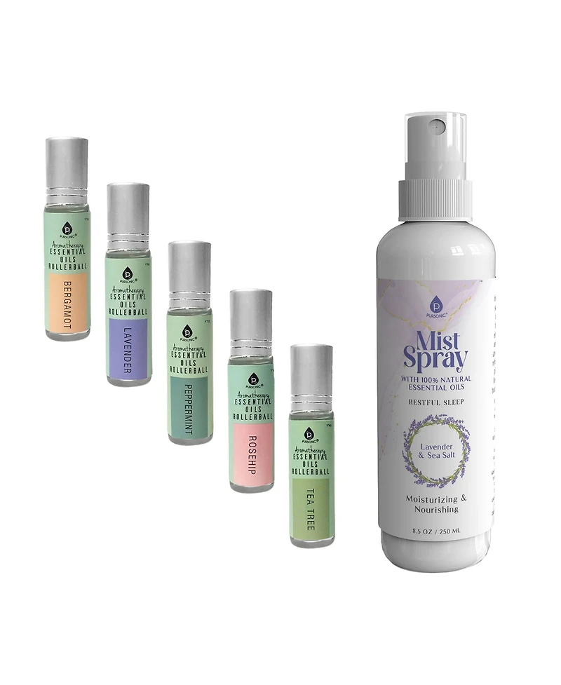 Pursonic Lavender & Sea Salt Mist Spray + 5-Pack Essential Oil Rollerball Set for Daily Wellness & Aromatherapy