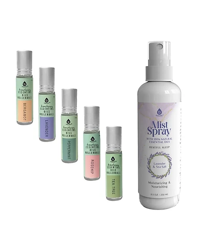 Pursonic Lavender & Sea Salt Mist Spray + 5-Pack Essential Oil Rollerball Set for Daily Wellness & Aromatherapy