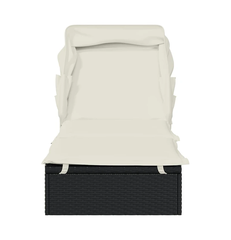 Sunbed Black Poly Rattan 83.9 in x 24.8 in x 38.2 in Foldable