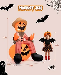 6FT Halloween Inflatable Pumpkin Head Scarecrow with Led Lights for Outdoor Yard and Lawn Decoration