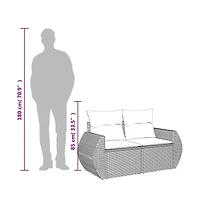 Patio Sofa with Cushions 2-Seater Brown Poly Rattan