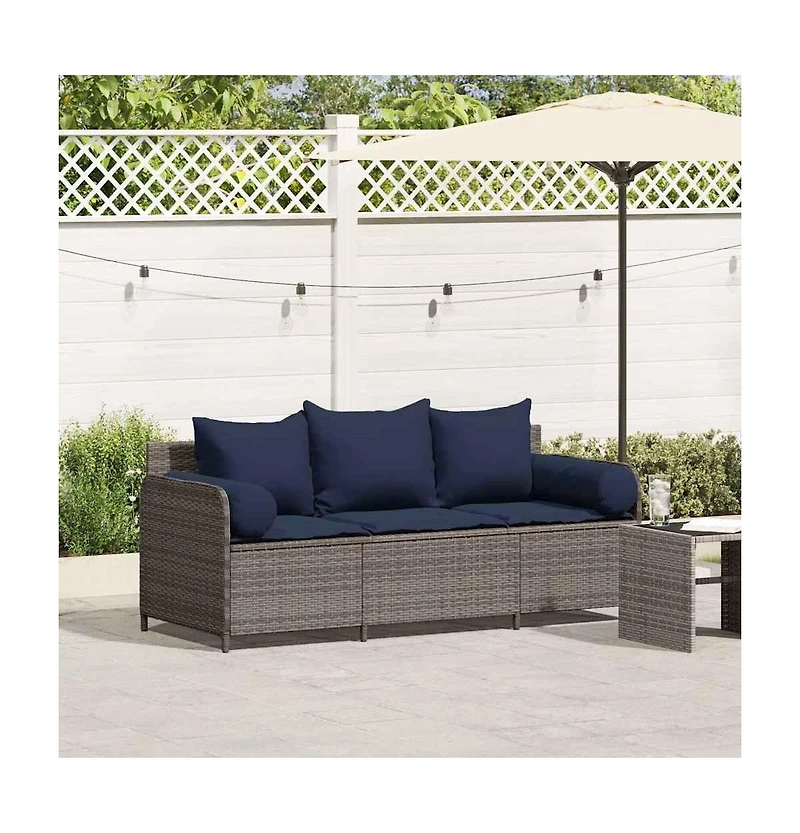 Patio Sofa with Cushions 3-Seater Gray Poly Rattan