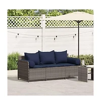 Patio Sofa with Cushions 3-Seater Gray Poly Rattan