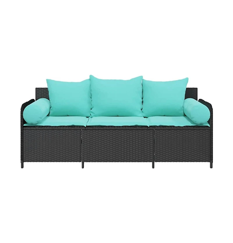 Patio Sofa with Cushions 3-Seater Black Poly Rattan
