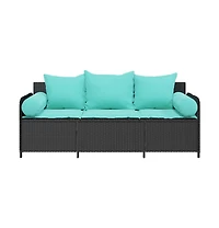 Patio Sofa with Cushions 3-Seater Black Poly Rattan