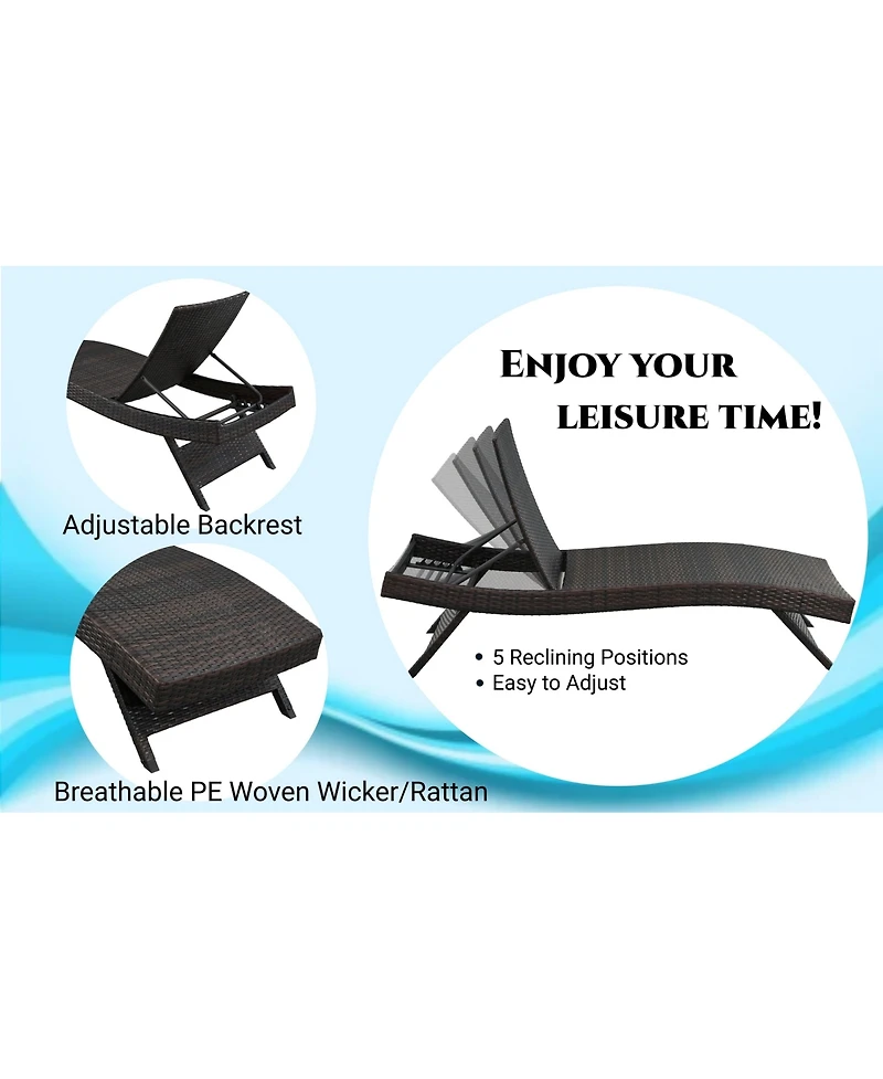 Chic Crate - Waterproof 2-Person Outdoor Chaise Lounge Set, Lightweight Black Patio Furniture - All-Weather Comfort
