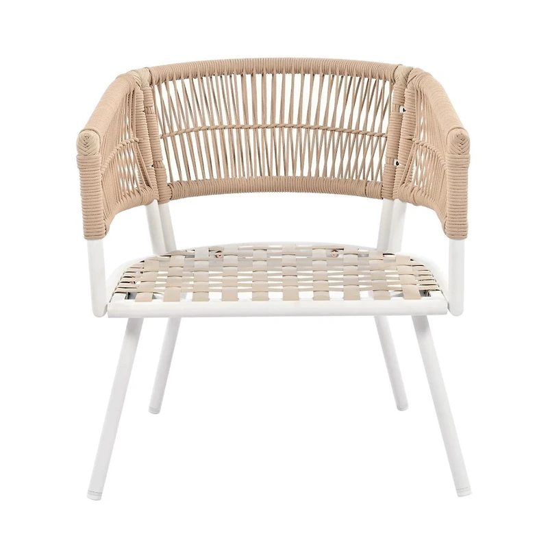 Chic Crate - 4-Piece Patio Furniture Set with Acacia Wood Table, Boho Rope Design & Cushions – Creamy Beige Outdoor Seating