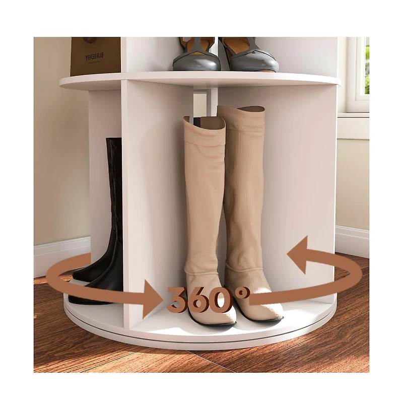 Chic Crate 6-Tier Rotating Shoe Rack Tower, 3608 Revolving Free Standing Organizer, Holds 24 Pairs White