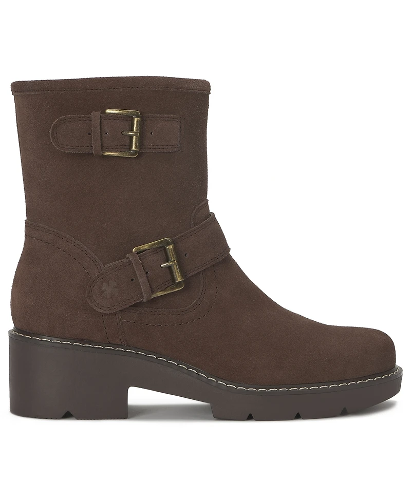 Lucky Brand Women's Migyn Buckle Round Toe Moto Lug Sole Booties