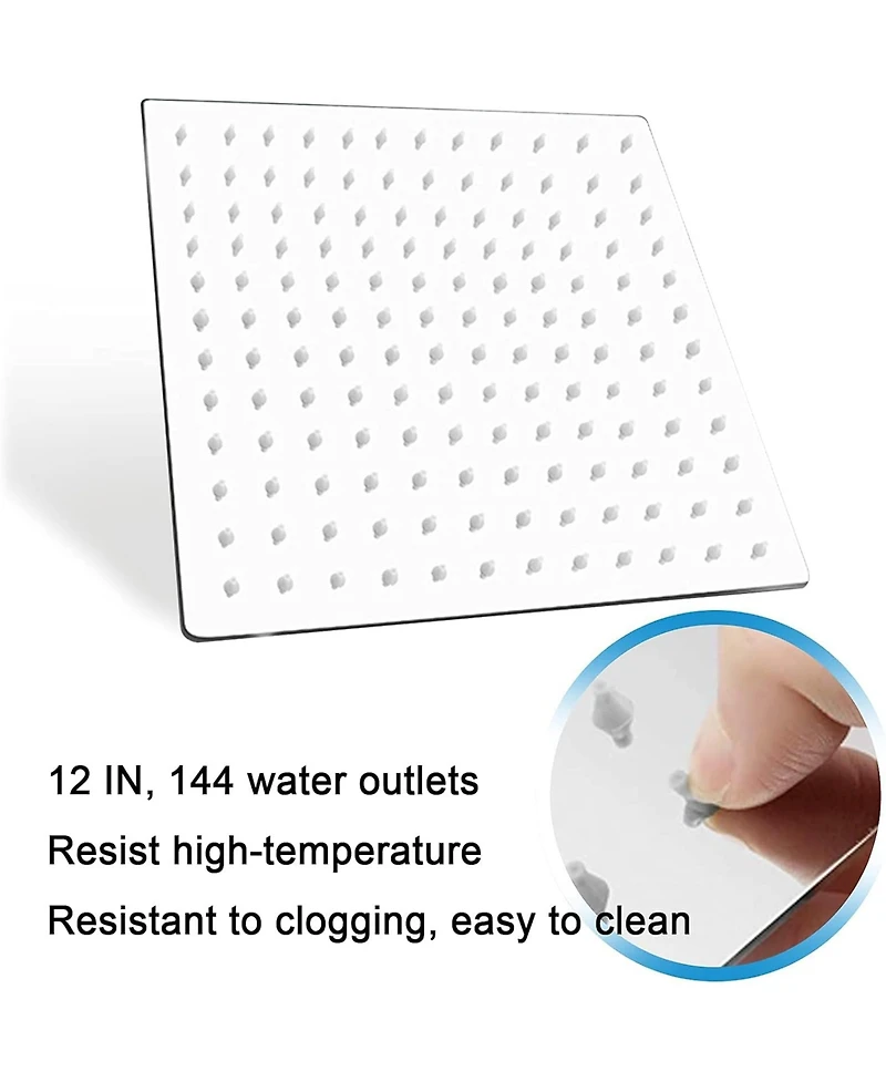 Rainsken 12 Inch Chrome Rain Shower Head, Square Ultra Thin 304 Stainless Steel High Pressure Shower Head Waterfall Full Body Coverage Shower Head