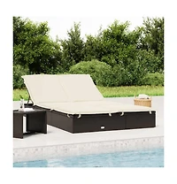 Sunbed Black Pe Rattan Double Adjustable Armrests Sunbed
