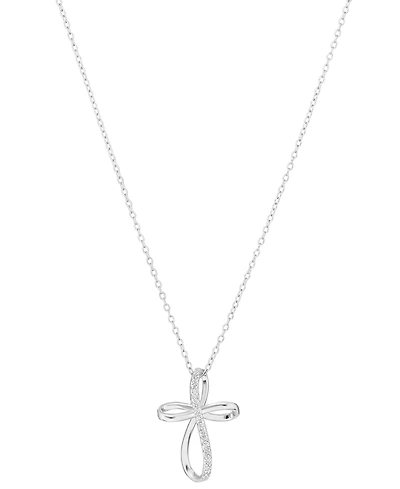 Macy's Cubic Zirconia Cross Necklace (0.14 ct. t.w.) in Sterling Silver (also in 14k Gold)