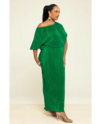 Fashion-szn Curve Women's Off-The-Shoulder Plisse Midaxi Dress