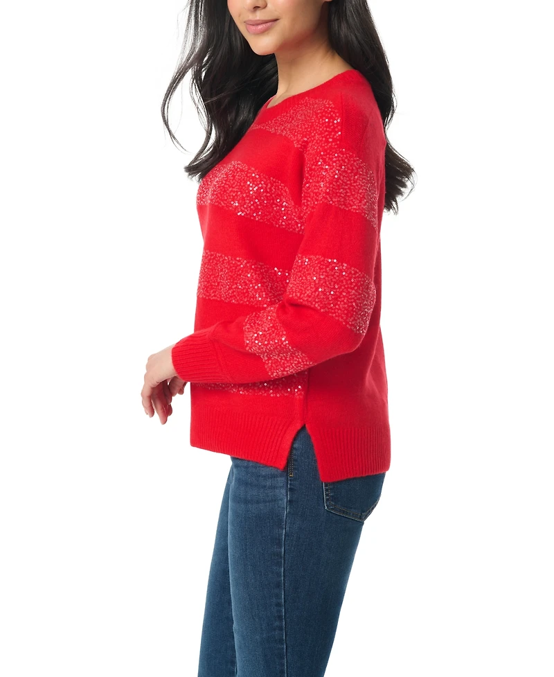 Gloria Vanderbilt Women's Juliette Striped Sequin Long Sleeves Sweater