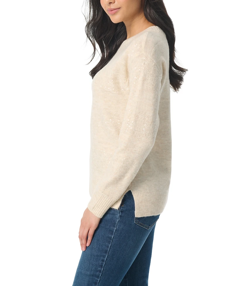 Gloria Vanderbilt Women's Juliette Striped Sequin Long Sleeves Sweater