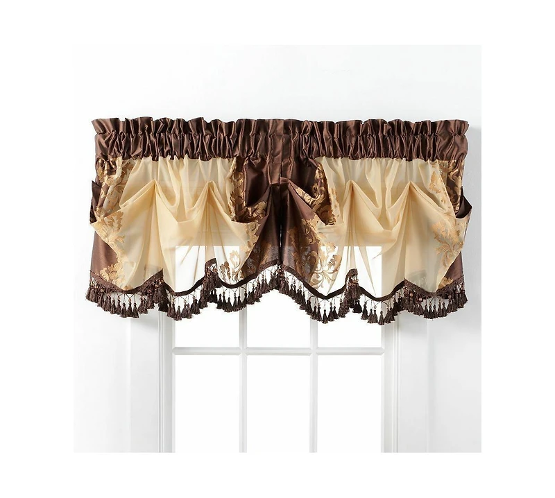 Kate Aurora Danbury Custom Austrian Embroidered Rod Pocket Window Valance Treatment - 54 in. W x 20 L, Cranberry