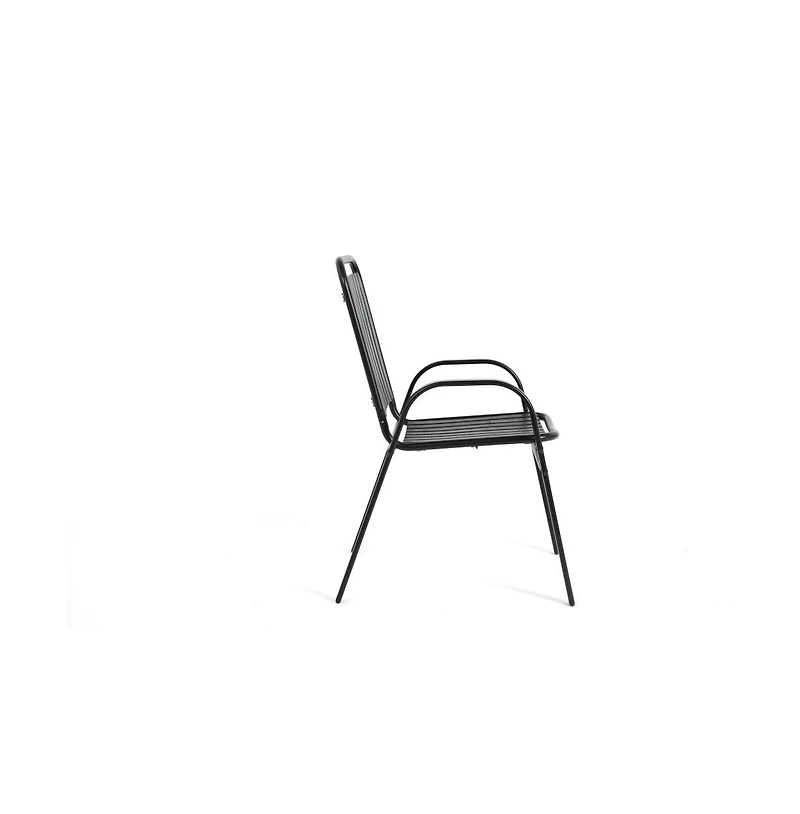 Chic Crate-5-Piece Steel Table & Plastic Chair Outdoor Dining Set - Black Weatherproof Patio Furniture for Garden, Backyard