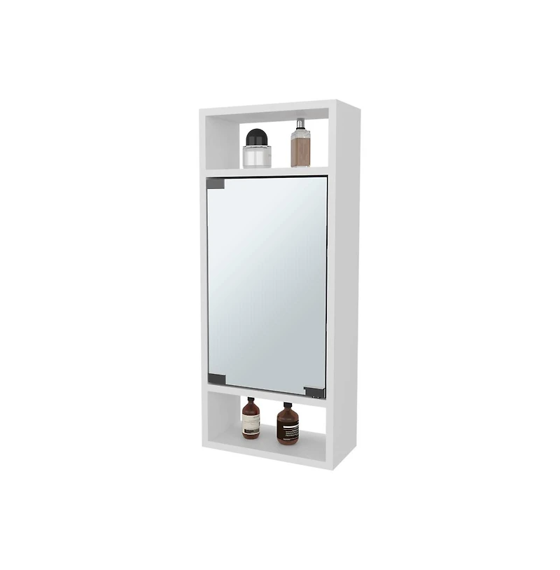 Chic Crate-Pine-Like Medicine Cabinet Mirrored Door & Open Storage | White