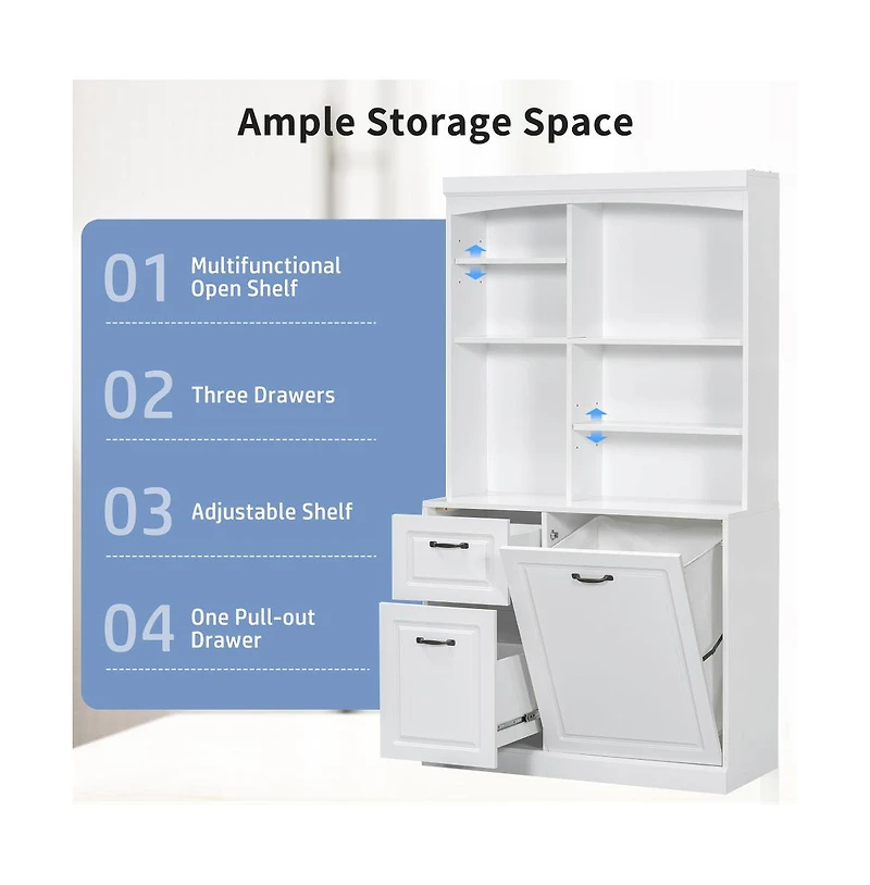 Chic Crate White Bathroom Tilt-Out Hamper Cabinet 70.9" Tall Freestanding Organizer | Adjustable Shelves & Drawers | Steel Handles