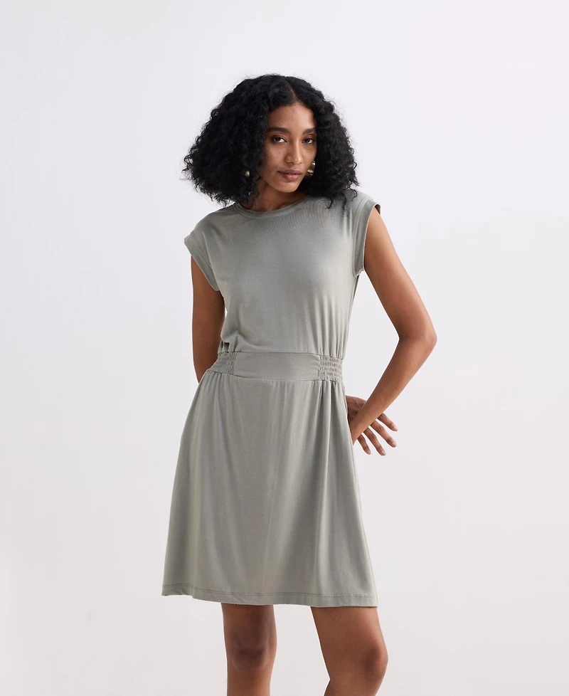 Reistor Women's Short Dress With Smocking Side Detail Light Olive