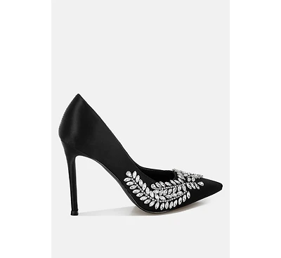 Rhinestones Embellished Satin Stiletto Pumps Women