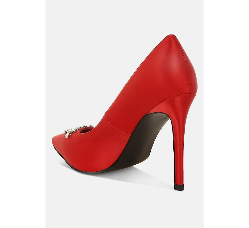Rhinestones Embellished Satin Stiletto Pumps Women
