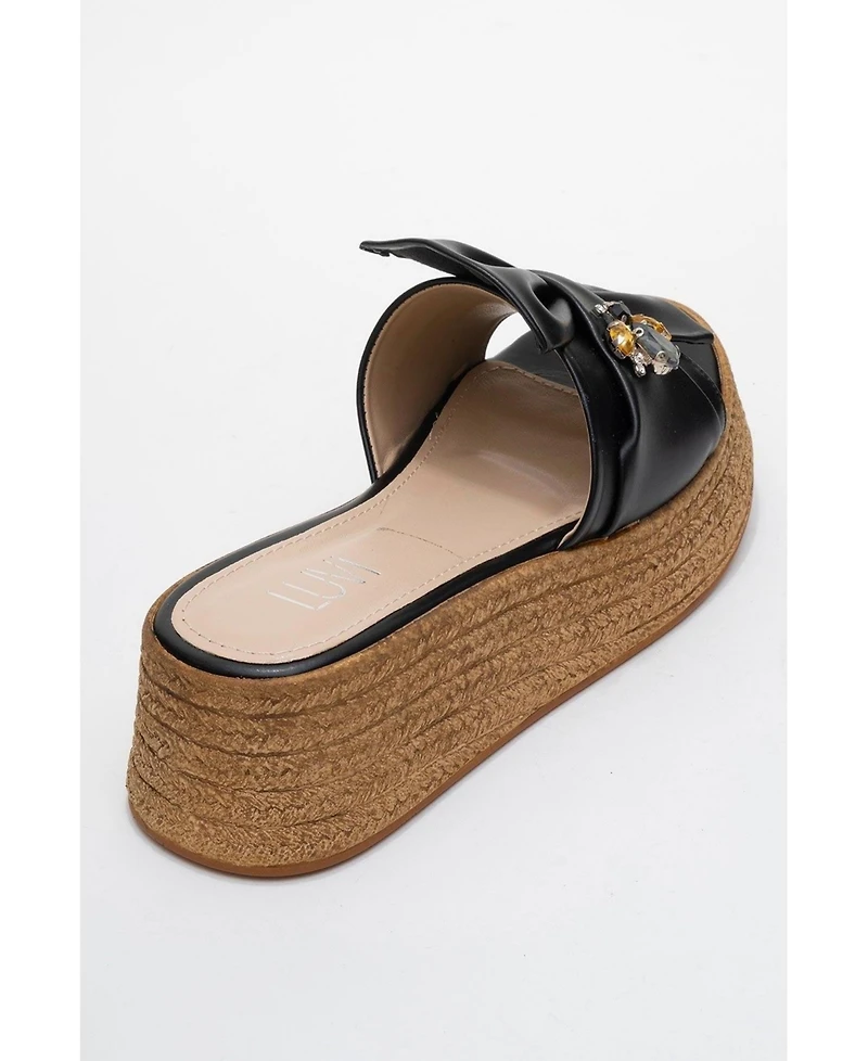 Prologue Shoes Shara Braided Bow & Bee Buckle Platform Sandal (Women)