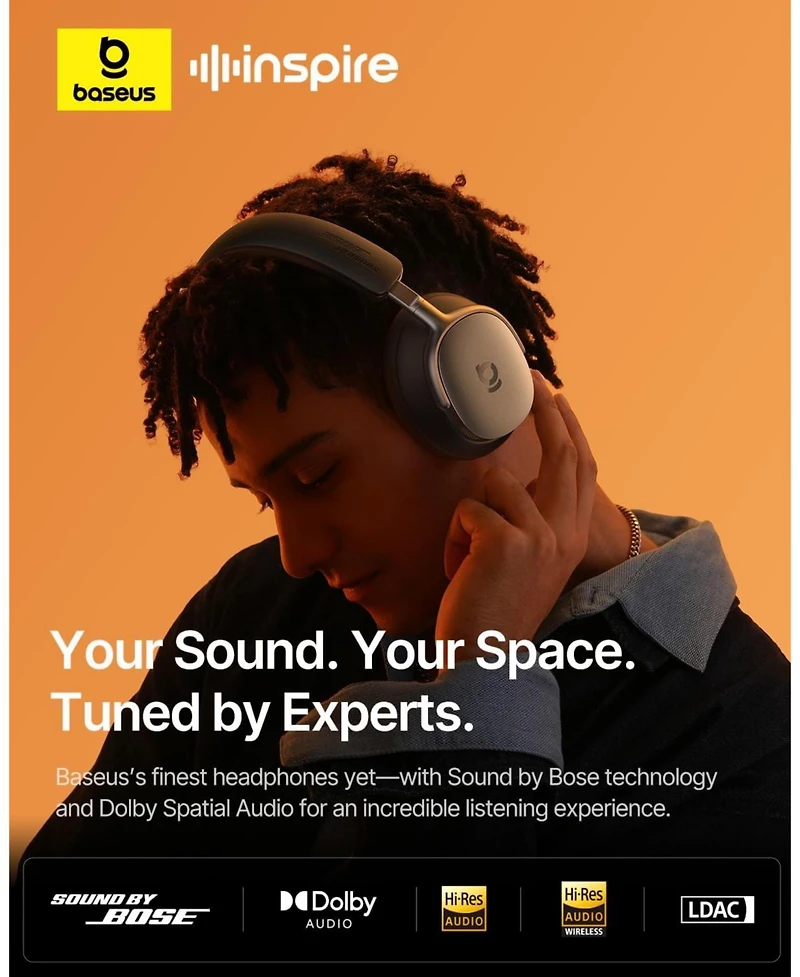 Baseus Inspire XH1 Anc Headphones, Sound by Bose, Dolby Audio, Adaptive Anc, Hi-Res Audio, 100H Playtime