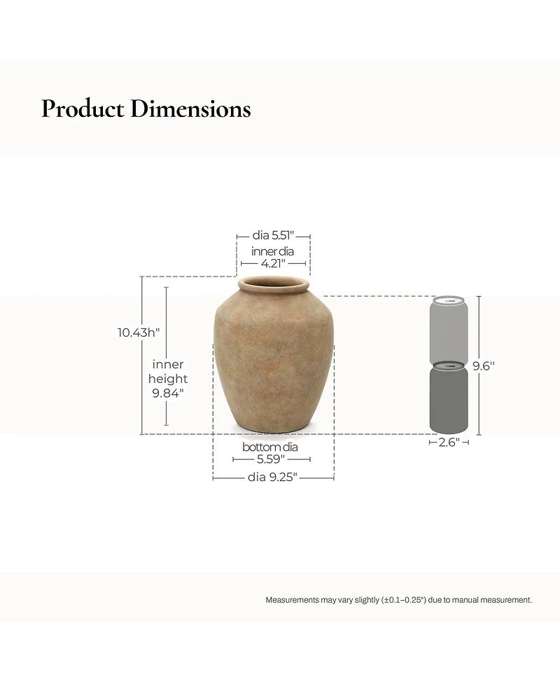 LuxenHome Terracotta 10.4" Vase with Earthy Brown Tones, Accent for Farmhouse or Boho Interiors