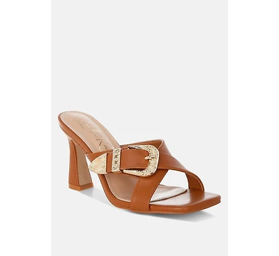 London Rag Mohaya Engraved Metallic Buckle Sandals Women