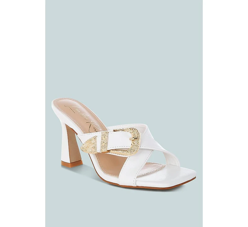 London Rag Mohaya Engraved Metallic Buckle Sandals Women