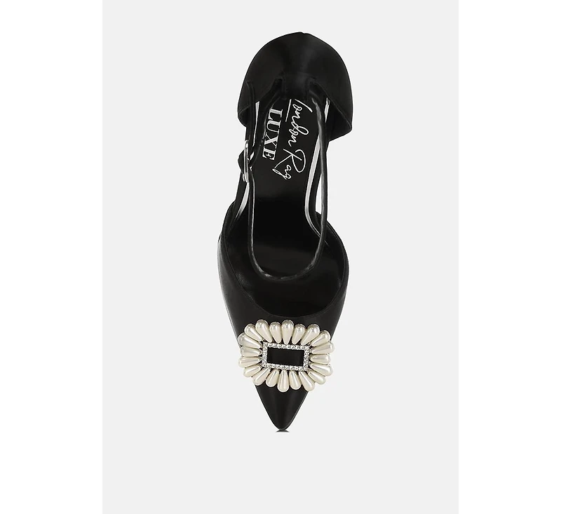 Womens Maeissa Pearls Brooch Detail Platform Block Heel Sandals
