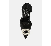 Womens Maeissa Pearls Brooch Detail Platform Block Heel Sandals