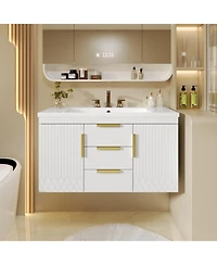 Lovmor 36inch Wall Mounted Bathroom Vanity Floating Bathroom Storage Cabinet with 2 Drawers Solid Wood Bathroom Cabinet Same as N710S236003K