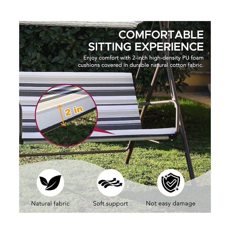 Sunjoy 2-Seat Patio Metal Proch Swing With Adjustable Canopy
