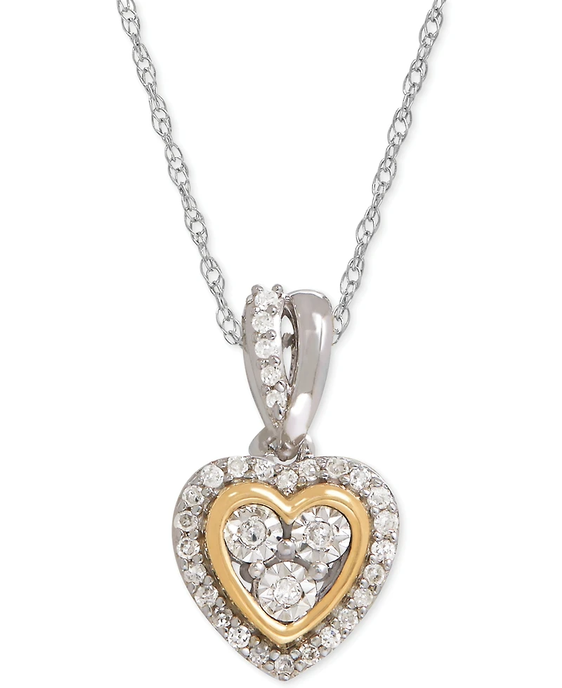 Diamond Mini-Heart Pendant Necklace (1/10 ct. t.w.) in Sterling Silver and 14k Gold