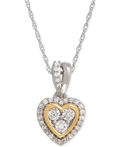 Diamond Mini-Heart Pendant Necklace (1/10 ct. t.w.) in Sterling Silver and 14k Gold
