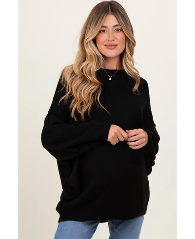 Pinkblush Maternity Black Oversized Crewneck Melange Knit Sweater