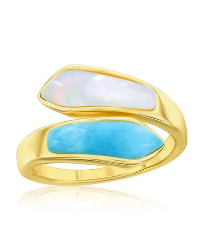 Caribbean Treasures Steling Silver, Mop & Larimar Bypass Ring - Gold Plated