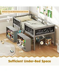 Gymax Low Loft Bed Twin Wooden Frame Kid's Cabin w/ Bookcases