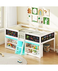 Gymax Low Loft Bed Twin Wooden Frame Kid's Cabin w/ Bookcases