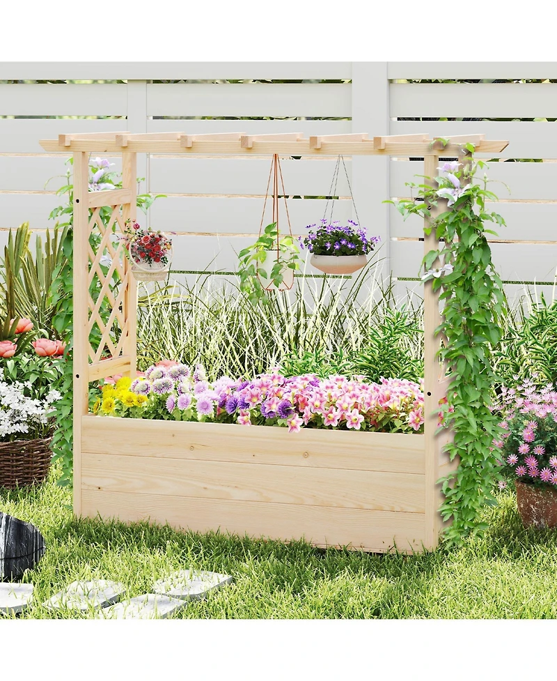 Gymax Wooden Raised Garden Bed/ Lattice Trellises Hanging Roof Drainage Indoor Outdoor