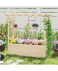 Gymax Wooden Raised Garden Bed/ Lattice Trellises Hanging Roof Drainage Indoor Outdoor