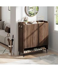 Shoe Cabinet，Large Shoe Cabinet with 3 Doors,Adjustable Shelves, Shoe Organizer with Doors for Hallway, Entryway, Living Room,Nut-Brown